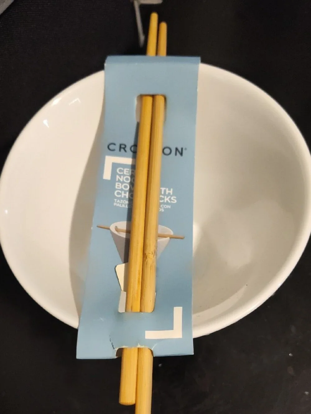 Crofton White Textured Ceramic Noodle Bowls with Bamboo Chopsticks (Set of 2)